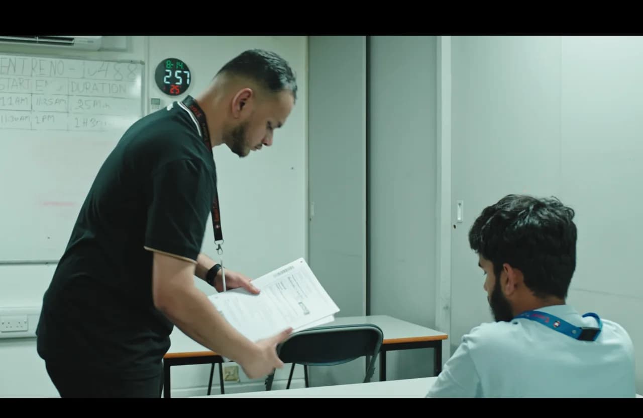 A private candidate receiving an exam paper at Excel Tutors